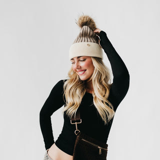 2 Tone Angora Knit Fur Pom Beanie Wholesale-Beanie-Pretty Simple