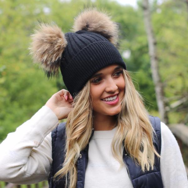 Double Fur Pom, Angora Knit Beanie – Pretty Simple
