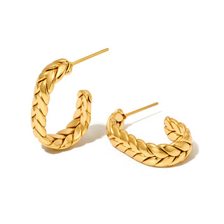 Braided Oval Hoop Earrings - WATERPROOF-Earrings-Pretty Simple