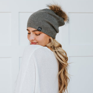 Fine Knit Angora Fur Pom Slouchy Beanie- Wholesale - Pretty Simple