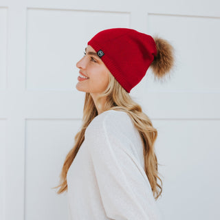 Fine Knit Angora Fur Pom Slouchy Beanie- Wholesale - Pretty Simple