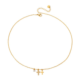 Petite Double Cross Necklace - WATERPROOF-Necklace-Pretty Simple