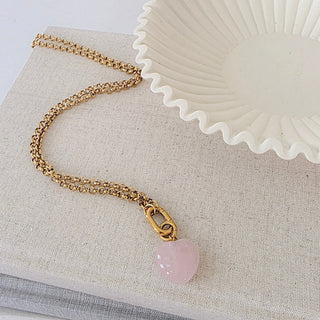 Rayna Rose Quartz Heart Necklace - WATERPROOF-Necklace-Pretty Simple