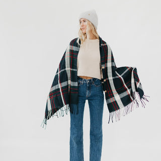 Button Plaid Shawl Scarf-Scarf-Pretty Simple