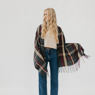 Button Plaid Shawl Scarf-Scarf-Pretty Simple