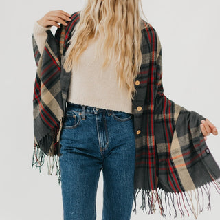 Button Plaid Shawl Scarf-Scarf-Pretty Simple