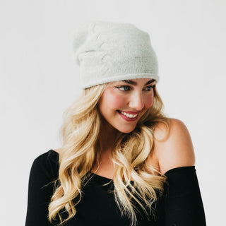 Cable Rolled Edge Cashmere Beanie-Beanie-Pretty Simple
