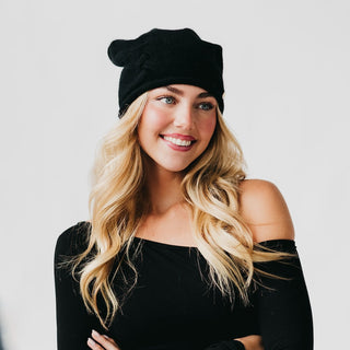 Cable Rolled Edge Cashmere Beanie-Beanie-Pretty Simple