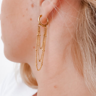 Earrings-Chain Drop Huggie Hoop Earrings - WATERPROOF-Pretty Simple