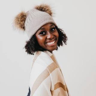 Double Fur Pom, Angora Knit Beanie-Beanie-Pretty Simple