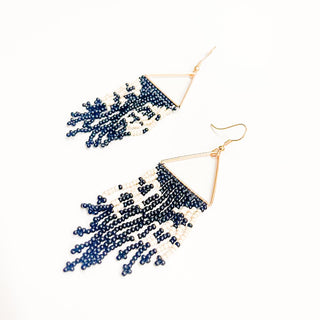 Fringe And Stripes Beaded Boho Earrings-Earrings-Pretty Simple Wholesale