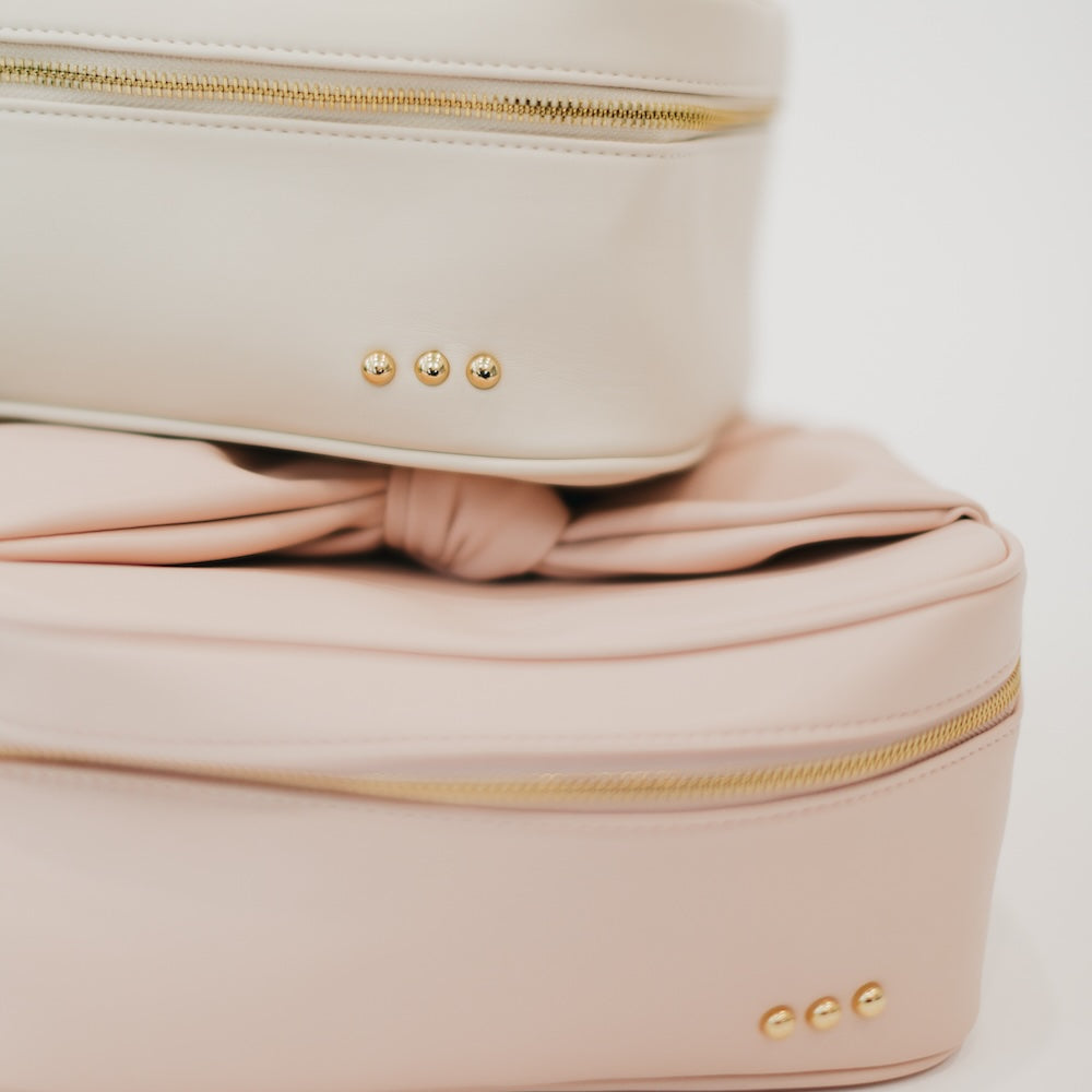 beis makeup travel bag Madelyn Bow Makeup Bag Blush