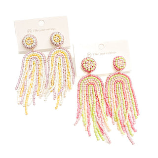 Rainbow Arch Fringe Beaded Earrings-Earrings-Pretty Simple Wholesale