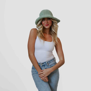 Sanibel Beach Hat in seafoam - adjustable straw bucket hat