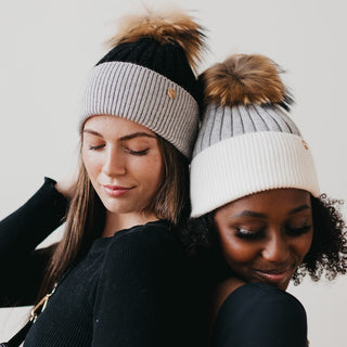 2 Tone Angora Knit Fur Pom Beanie-Hat-Pretty Simple