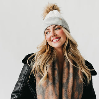 2 Tone Angora Knit Fur Pom Beanie Wholesale-Beanie-Pretty Simple