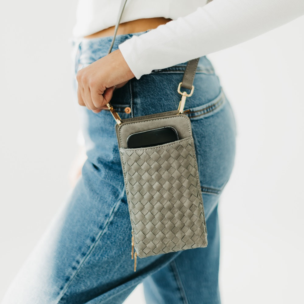 Woven Double Duty Phone Bag- Gray Woven Double Duty Phone Bag- Gray