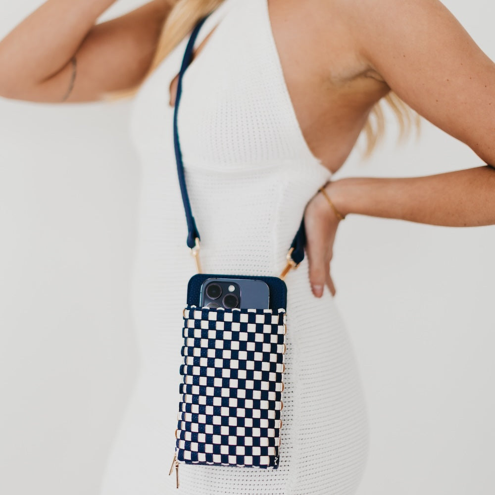 Woven Double Duty Phone Bag Woven Checkered Navy Woven Double Duty Phone Bag Woven Checkered Navy