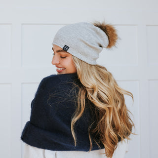 Fine Knit Angora Fur Pom Slouchy Beanie- Wholesale - Pretty Simple