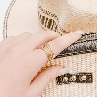 Charm Layered Lines Gold Statement Ring-Ring