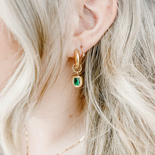 Emerald Accent Chunky Hoop Gold Earrings-Earrings