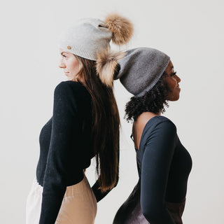 Fine Knit Fur Pom Slouchy Beanie-Hat-Pretty Simple