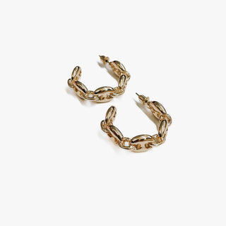 Golden Oval Link Hoop Earrings-Earrings
