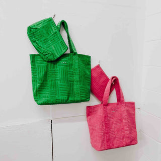 Pretty Simple Teagan Terry Cloth Tote With Pouch - pink and green with pouch